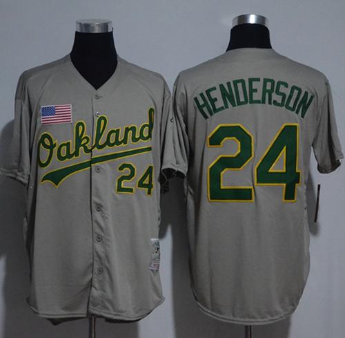 Mitchell And Ness Athletics #24 Rickey Henderson Grey Throwback Stitched MLB Jersey
